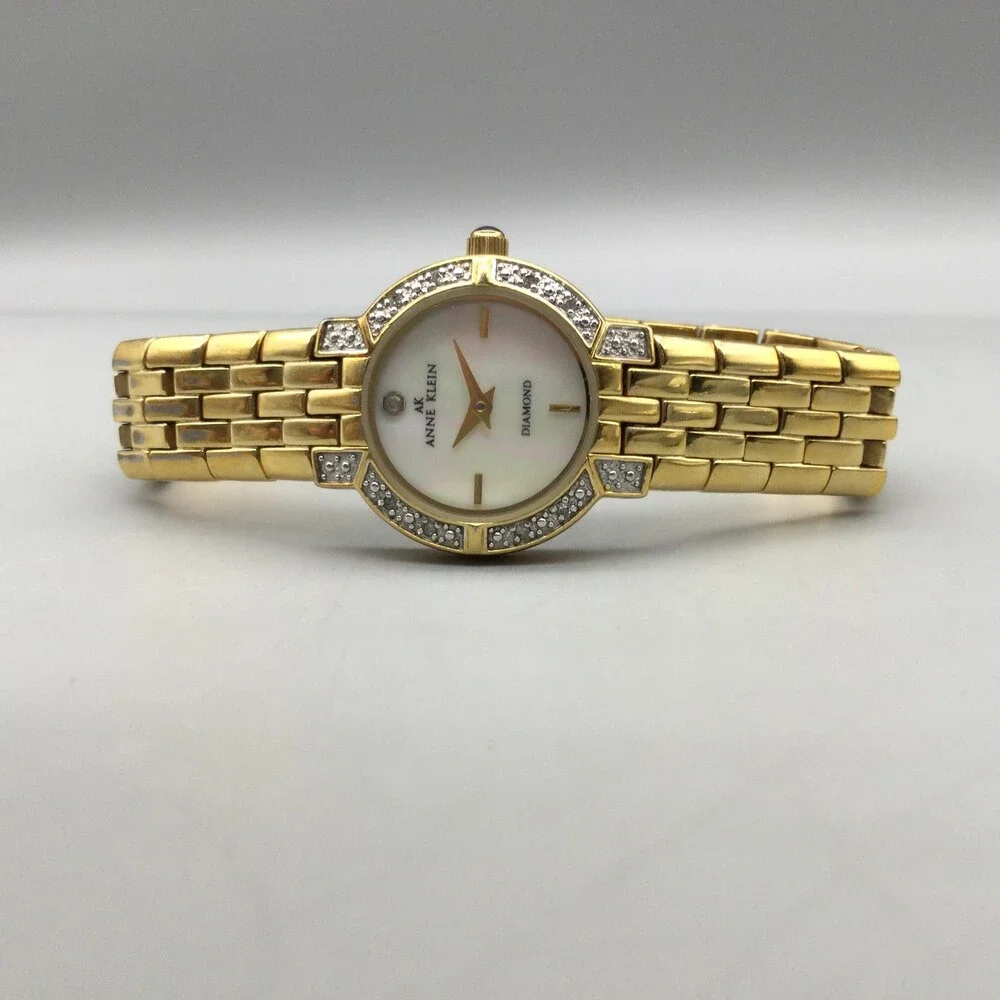 Anne Klein Diamond Womens Watch 24mm MOP Gold Tone Bracelet New Battery 6.25